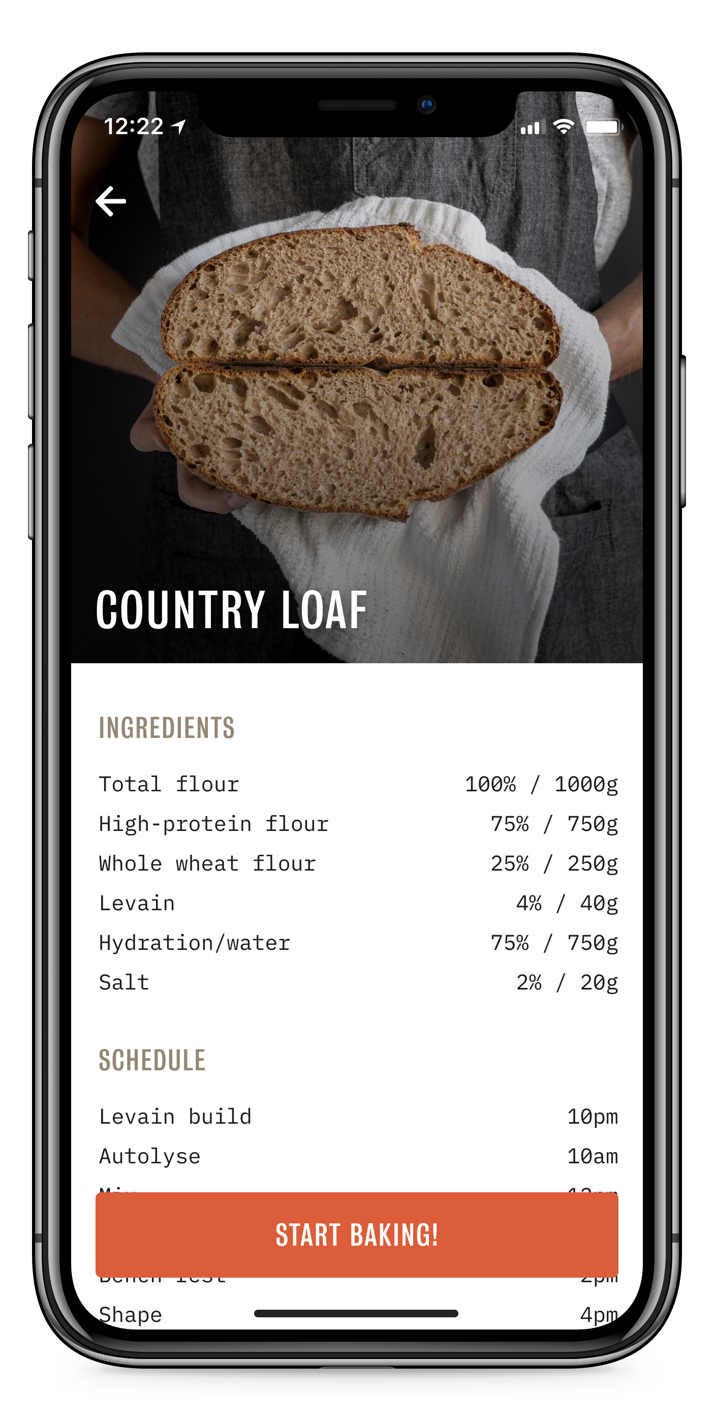 Phone screenshot of a recipe page in app